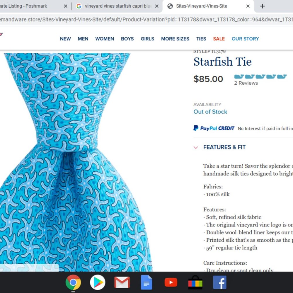 Vineyard Vines starfish capri blue silk tie NEW